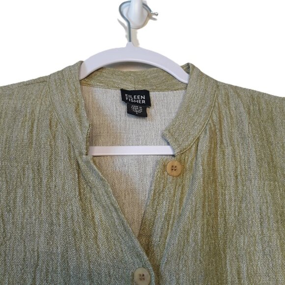 Eileen Fisher Green Viscose Linen Button Jacket L Lagenlook Relaxed Artsy - Picture 3 of 9